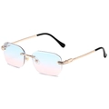 Randlose Sonnenbrille mit blau-rosa Verlaufslinsen und gedrehten goldenen Bügeln - Goldrahmen Blau zu Rosa Farbverlauf