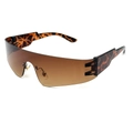 Randlose Shield-Sonnenbrille mit braunem Verlaufsglas und Bügeln mit Schildpattmuster - Leopardenmuster Bügel Doppel-Tee-Gläser