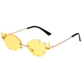 Unique flame-shaped rimless sunglasses with vibrant yellow lenses and gold metal frame - Gold Frame Yellow Lenses