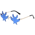Frameless blue bat-shaped sunglasses with golden metal frame and creative design - Gold Frame Dark Blue Lens