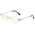 Randlose Sonnenbrille mit goldfarbenen Metalbügeln und glitzernden Strasssteinen - Goldener Rahmen Klare Gläser