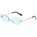 Frameless flame-shaped sunglasses with light blue lenses and golden metal temples - Gold Frame Light Blue Lens