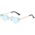 Lunettes de soleil cœur pixel bleu avec branches en métal doré et protection UV - Monture Dorée Verres Bleu Transparents