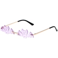 Lila Fledermaus Sonnenbrille randlos mit goldenem Metallrahmen für Halloween Partys - Goldrahmen Lila Gläser