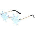 Frameless bat-shaped sunglasses with light blue lenses and gold metal frame - Gold Frame Light Blue Lens