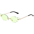 Flame shaped rimless sunglasses for women with light green lenses and golden metal temples - Gold Frame Green