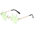 Green bat-shaped rimless sunglasses with gold metal temples for parties and costumes - Gold Frame Green