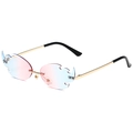 Frameless flame-shaped sunglasses with pink blue gradient lenses and gold metal frame - Gold Frame Blue to Pink Gradient