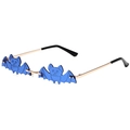 Cool bat shaped sunglasses with blue translucent lenses and golden metal frame - Gold Frame Dark Blue Lens
