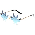 Frameless bat-shaped sunglasses with blue gradient lenses and golden metal frame - Gold Frame Grey Blue Lens