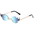 Frameless flame shaped sunglasses with blue gradient lenses and gold metal temples - Gold Frame Grey Blue Lens
