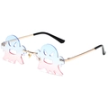 Randlose Sonnenbrille in Geisterform mit blau-rosa Verlauf und goldenen Metallbügeln - Goldrahmen Blau zu Rosa Farbverlauf