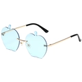 Lunettes de soleil sans monture en forme de pomme, verres bleu clair et branches dorées - Monture Dorée Verres Bleu Clair