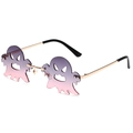 Randlose Sonnenbrille in Geisterform mit lila-rosa Farbverlauf und goldenen Metallbügeln - Goldener Rahmen Grau-Rosa Gläser