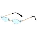 Sky blue rimless flame sunglasses with golden metal temples and creative jagged lens - Gold Frame Light Blue Lens