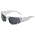 Steampunk silver sports sunglasses with streamlined wraparound frame and dark lenses - Silver Frame Grey Lens