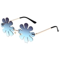 Creative flower-shaped rimless sunglasses with blue gradient lenses and gold metal frame - Upper Grey Lower Blue