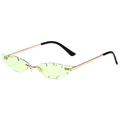 Chic rimless leaf shaped green sunglasses with golden metal temples and black tips - Gold Frame Green