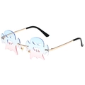 Randlose Sonnenbrille in Geisterform mit blau-rosa Verlaufsgläsern und Goldmetallrahmen - Goldrahmen Blau zu Rosa Farbverlauf