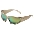 Steampunk sports sunglasses with metallic bronze frame and green yellow gradient lenses - Champagne Frame Pink Mirrored Lens