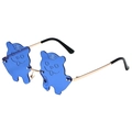 Cartoon tiger face sunglasses in blue frameless lenses with gold metal temples - Gold Frame Dark Blue Lens