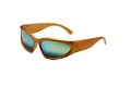 Steampunk Y2K sports sunglasses with matte gold frame and mirrored blue-green lenses - Gold Frame Gold Mirror Lens