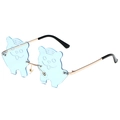 Cartoon tiger shaped rimless sunglasses with light blue lenses and gold metal temples - Gold Frame Light Blue Lens