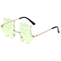 Green cartoon tiger shaped sunglasses with thin gold metal frame for parties - Gold Frame Green
