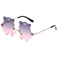 Pink and purple gradient cartoon tiger-shaped sunglasses with golden metal frame - Gold Frame Grey Pink Lens