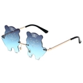 Quirky tiger-shaped sunglasses with purple gradient lenses and gold metal temples - Gold Frame Grey Blue Lens