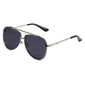Classic gunmetal aviator sunglasses with double bridge and dark polarized lenses - Silver Frame Grey Lens