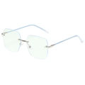 Frameless square blue light glasses with silver metal bridge and pearl temple accents - Silver Frame Blue Legs