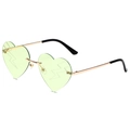 Frameless heart sunglasses with light green lenses and unique lightning bolt engravings - Gold Frame Green