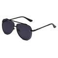 Classic black pilot sunglasses with double bridge metal frame and dark lenses - Black Frame Grey Lens