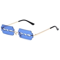 Futuristic frameless blade-shaped sunglasses with blue lenses and gold metal frames - Gold Frame Dark Blue Lens