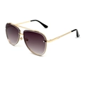 Gold aviator sunglasses with purple gradient lenses and double bridge metal frame - Gold Frame Double Grey