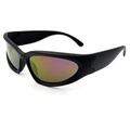Steampunk sports sunglasses with matte black frames and purple-green mirrored lenses - Black Frame Purple Mirror Lens