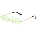 Frameless blade-shaped sunglasses with light green lenses and gold metal temples - Gold Frame Green