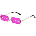 Pink blade shaped rimless sunglasses with gold metal temples in a unique edgy style - Gold Frame Deep Purple