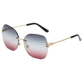 Frameless metal sunglasses with blue-pink gradient lenses and gold panther detail - Gold Frame Gray Red Gradient