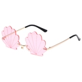 Gafas de sol sin montura en forma de concha con lentes rosas y montura dorada - Montura Dorada Lentes Rosas