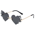 Frameless heart shaped flame sunglasses with dark grey lenses and golden metal temples - Gold Frame Grey Lens