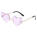 Frameless heart-shaped flame sunglasses with purple lenses and gold metal temples - Gold Frame Purple Lens