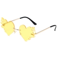 Lunettes de soleil cœur flamme sans monture avec verres jaunes et branches en métal doré - Monture Dorée Verres Jaunes