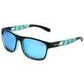 Lunettes de soleil sport polarisées avec verres bleus et branches vertes rayées - Monture Noir Mat Branches à Texture Verte Verres Miroir Bleu Glace