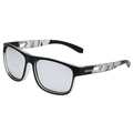 Lunettes de soleil de sport polarisées avec monture noire et branches marbrées - Monture Noir Mat Branches à Texture Blanche Verres Miroir Argent