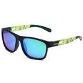 Lunettes de soleil sport polarisées avec monture noire et verres dégradés bleu-vert - Monture Noir Mat Branches à Texture Verte Verres Miroir Vert