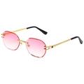 Frameless metal sunglasses with pink gradient octagonal lenses and gold carved temples - Gold Frame Pink Gradient