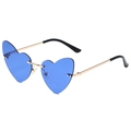 Frameless heart shaped sunglasses featuring blue tinted lenses and gold metal temples - Gold Frame Dark Blue Lens