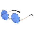 Frameless shell-shaped sunglasses with translucent blue lenses and golden metal frames - Gold Frame Dark Blue Lens
